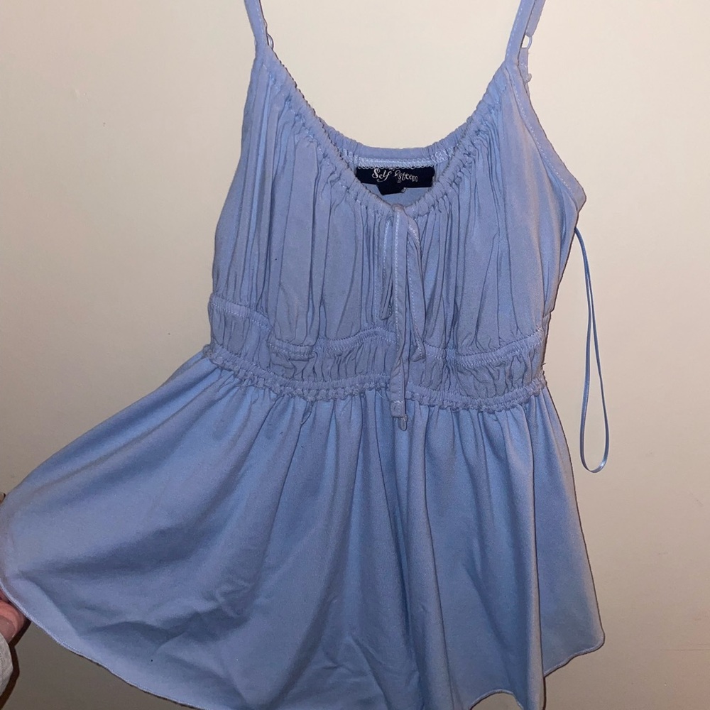 Self Esteem Sky Blue Gathered Blouse